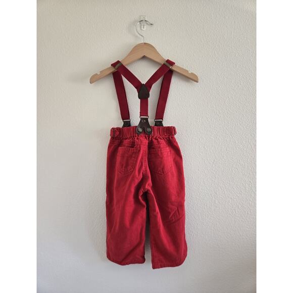 12m Vintage Children's Place Red Pants With Removable Suspenders - Picture 4 of 7